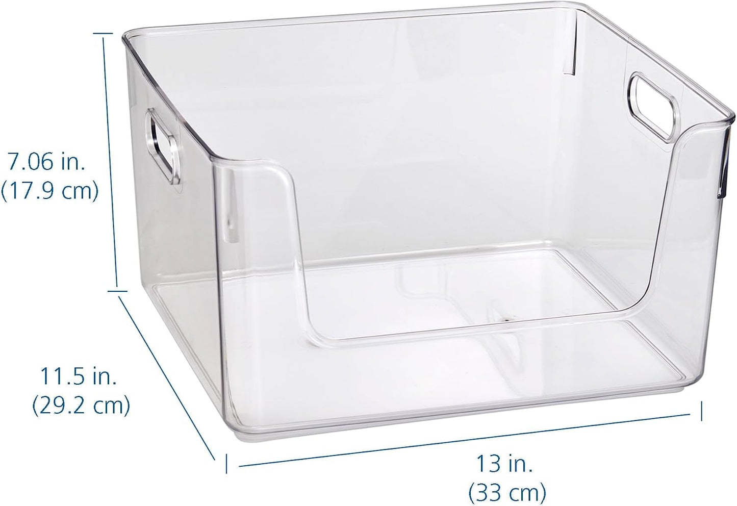 3 Pack Clear Glossy Plastic Open Front Storage Bins, Adult Single Size Easy Reach Organizer Containers for Closet, Pantry, Bathroom Cabinet, Cosmetics & Household Supplies
