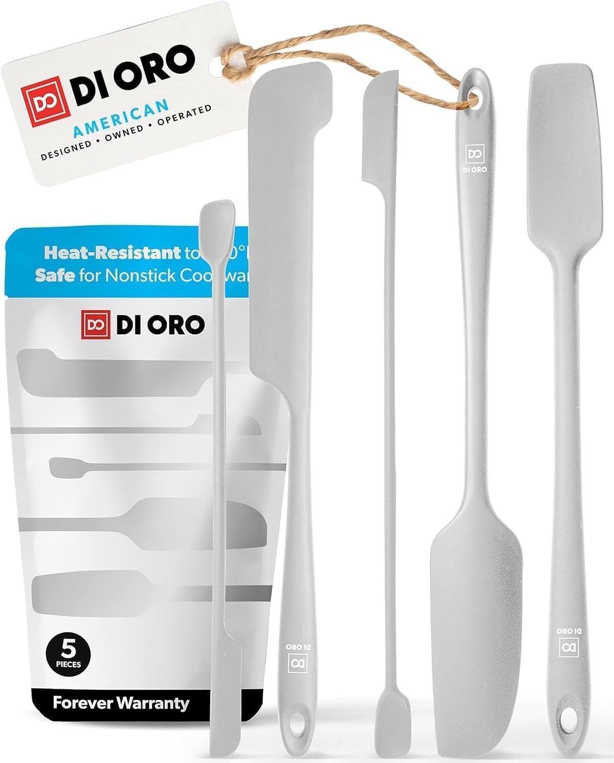 DI ORO Silicone Jar Spatula Set - 600F Heat Resistant, 5-Pc Red