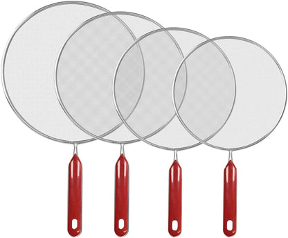 Splatter Screen for Frying Pan, Classic Splatter Screens, Splatter Guard Mesh Stainless Steel Grease Guard Shield with Comfort Grip Handles Set of 4: 11.5", 9.8", 8.3", 7.5'' (29,25,21,19 cm)
