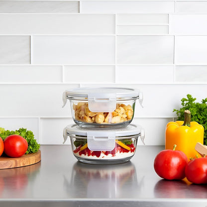 8 Pcs Square Glass Food Storage Container with Lids, 16OZ Square Glass Meal Prep Containers Set, 2 Cup glass Food Storage for Lunch Salad, Microwave, Oven, Freezer, Dishwasher Safe (4 Pack)