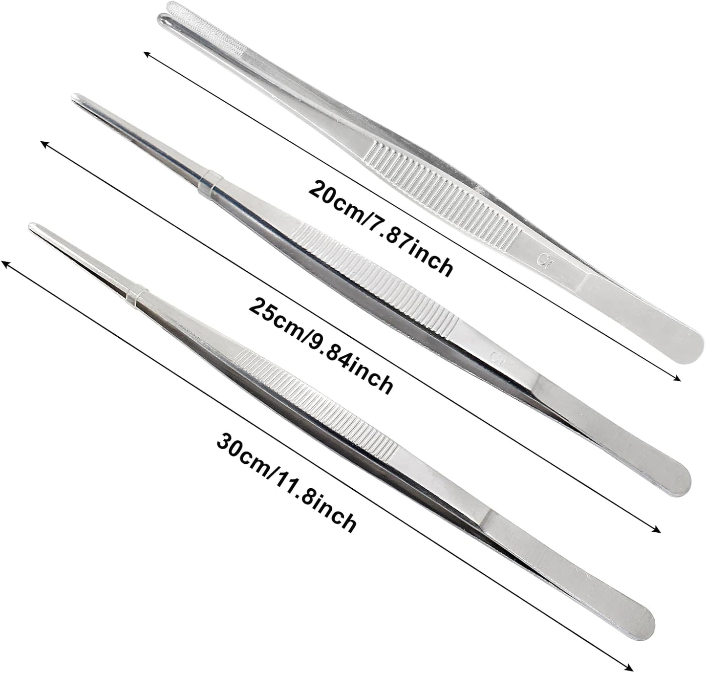 Stainless Steel Food Tweezers Kitchen Tweezers Tongs Set of 3, Cooking Tweezers Culinary Tweezers, Fine Chef Tweezers for Cooking Decorating Kitchen (8" 10" 12")