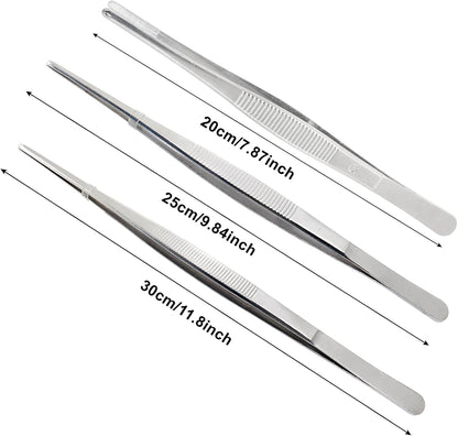 Stainless Steel Food Tweezers Kitchen Tweezers Tongs Set of 3, Cooking Tweezers Culinary Tweezers, Fine Chef Tweezers for Cooking Decorating Kitchen (8" 10" 12")