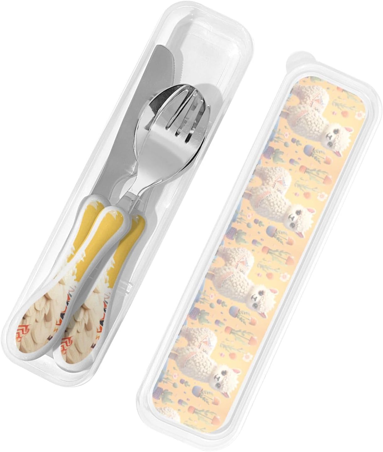 3-Piece Kids Silverware Set With Storage Case, Stainless Steel Reusable Children Safe Knife Spoon Fork Set Blue Active Girl Running Sunset Children Flatware Set For Kids Lunch Box - Colors B