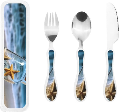 3-Piece Kids Silverware Set With Storage Case, Stainless Steel Reusable Children Safe Knife Spoon Fork Set Yellow Sunflowers Children Flatware Set For Kids Lunch Box