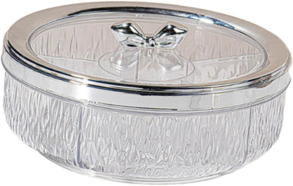 Amagogo Divided Serving Tray with Transparent Lid Snack Tray Rotatable Base Appetizer Platter with 6 Compartments Dessert Dish Suitable for Gift Giving Home D, Golden Bow