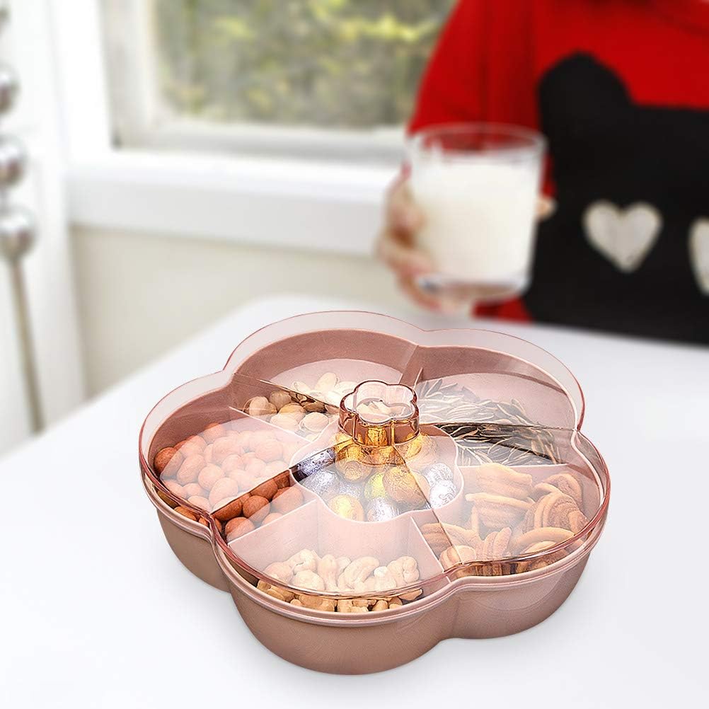 Storage Box Snacks Storage Box Flower Shape Snack Serving Tray Candy Serving Container 6 Compartments Divided Snack Plate With Lid ()