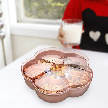 Storage Box Snacks Storage Box Flower Shape Snack Serving Tray Candy Serving Container 6 Compartments Divided Snack Plate With Lid ()