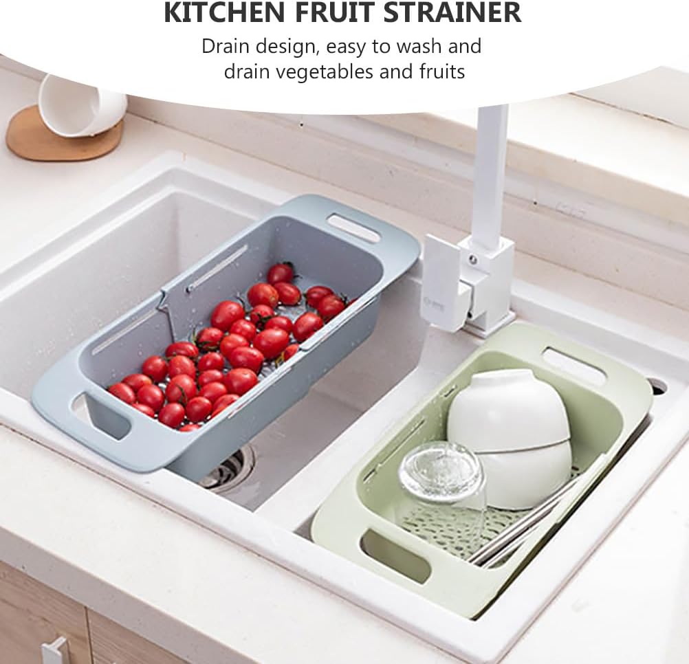 Cabilock Extendable Over The Sink Colander Fruits and Vegetables Drain Basket Expandable Dish Drying Rack Adjustable Trainer Sink Washing Basket for Kitchen