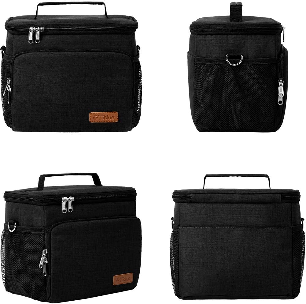 Tiblue Insulated Lunch Bag for Women/Men, Reusable Lunch Box for Office Work School Picnic,Leakproof Freezable Cooler Bag with Adjustable Shoulder Strap for Kid/Adult(Medium, Black & White Stripes)