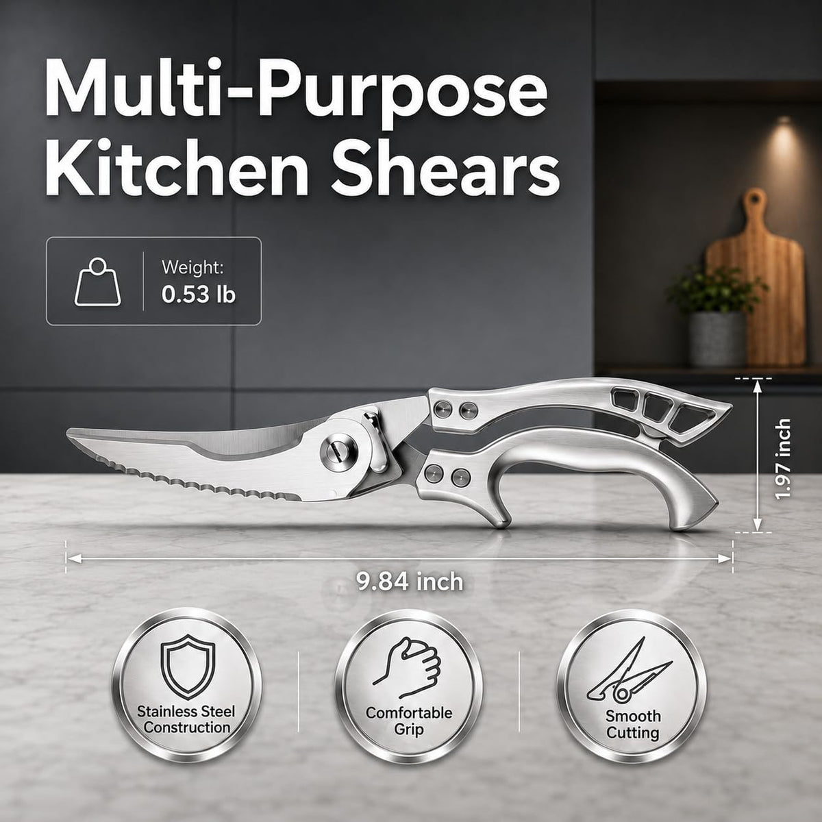 Kitchen Scissors Heavy Duty, 2-in-1 Kitchen Shears for Food, All Purpose Meat Scissors for Chicken, Poultry, Fish, Crab, Pizza & Salad, Detachable Stainless Steel Food Scissors Dishwasher Safe