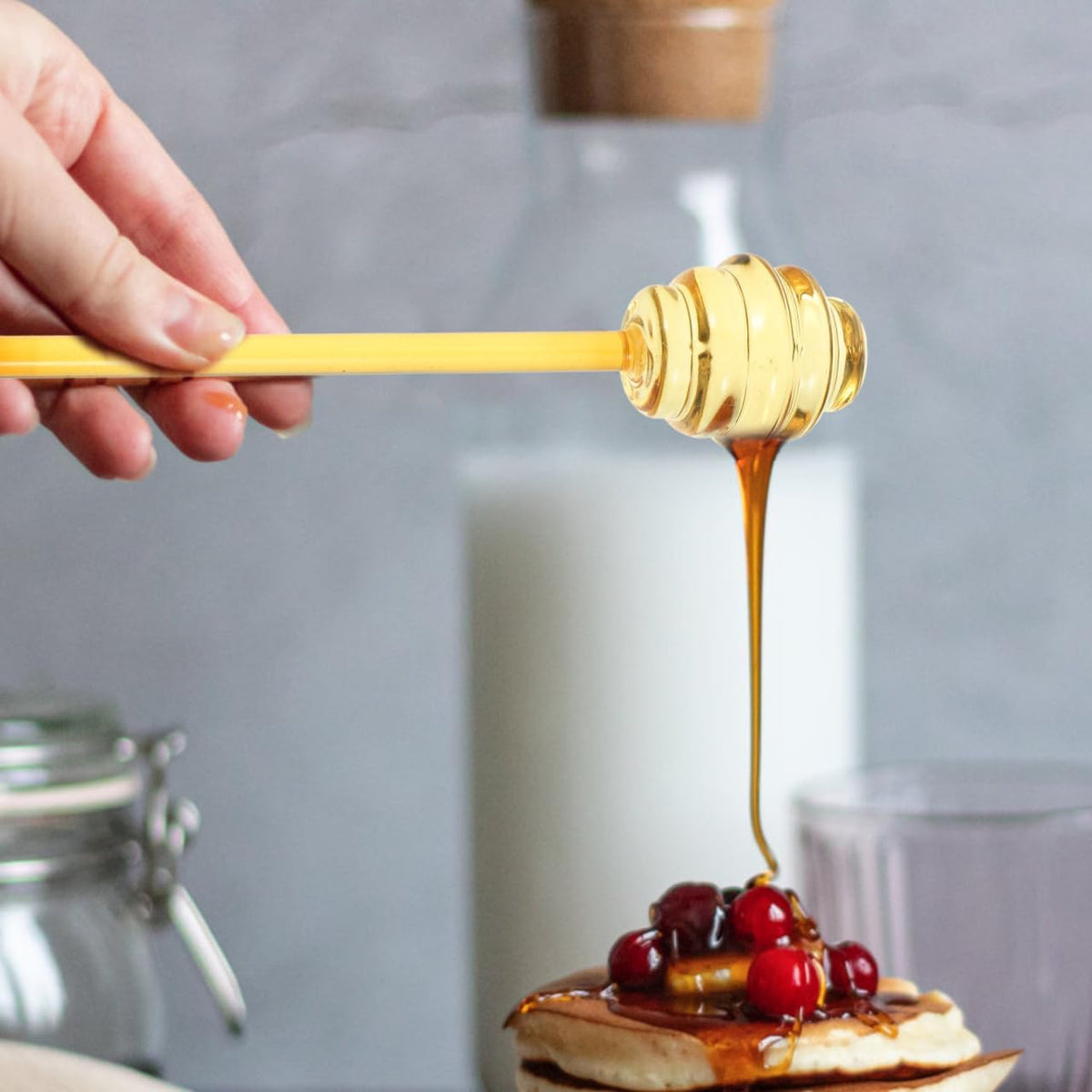 CALLARON Glass Honey Dipper Stirring Stick - Portable Household Honey Rod for Tea Coffee Jam - Practical Spiral Design 5.35 X 1.18 Inches