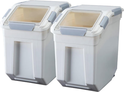 HANAMYA 33 Liter / 50 lbs Rice Storage Container with Measuring Cup, BPA free, For Rice | Grain | Pet Food | Flour, 2 count, White