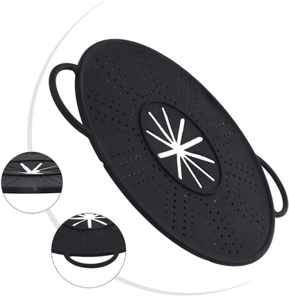 Silicone Spill Stopper Lid and Pot Holder, Heat-Resistant Food-Grade Cover for Boil-Over Prevention, Steaming, Insulation and Multi-Pot Compatibility(black)