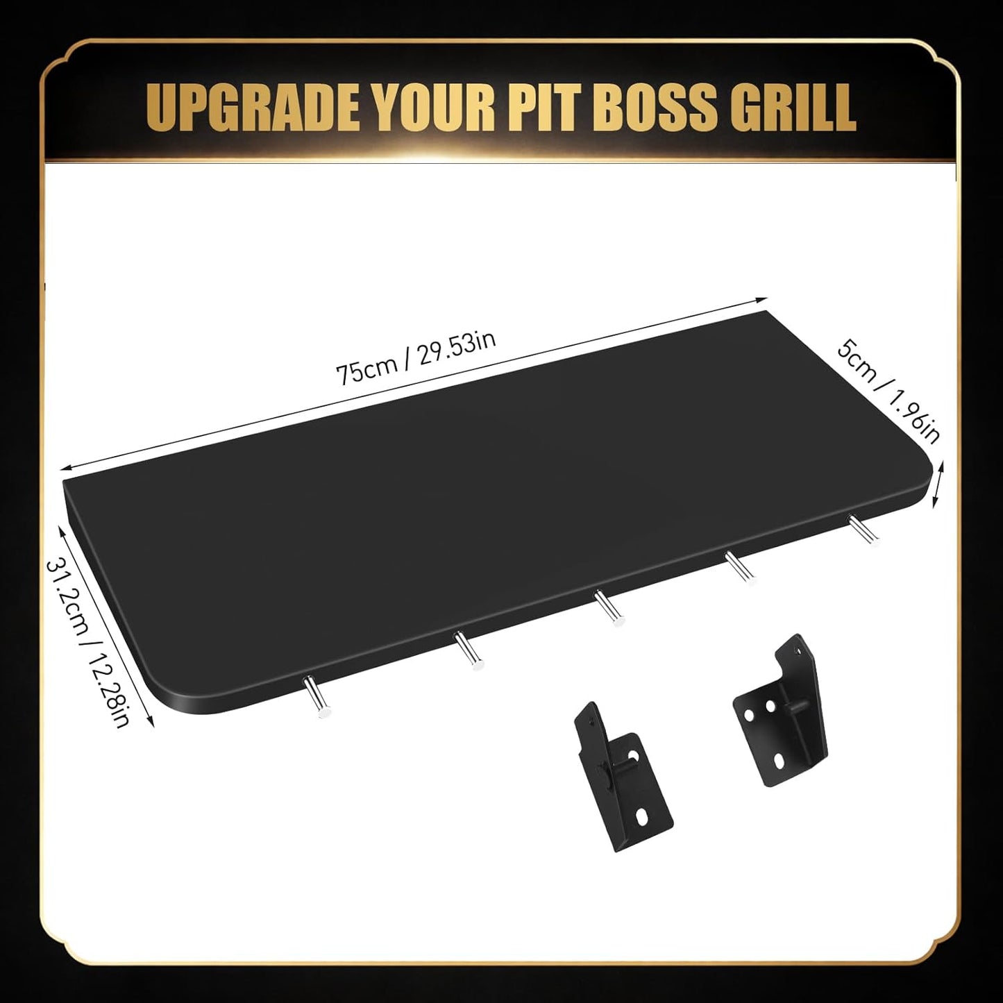 QuliMetal Folding Front Shelf for Traeger Pro 34, Texas Elite 34, Century 885 and Eastwood 34, 37" x 12" Heavy-Duty Grill Prep Table with Cutting Board, Stainless Steel Basin, Lid and 5 Hooks