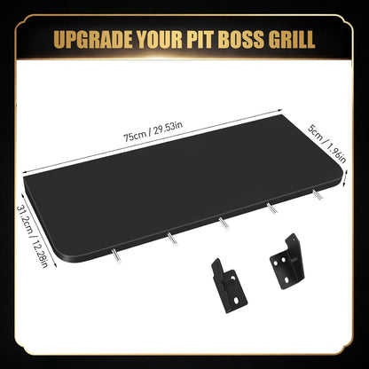 QuliMetal Folding Front Shelf for Traeger Pro 34, Texas Elite 34, Century 885 and Eastwood 34, 37" x 12" Heavy-Duty Grill Prep Table with Cutting Board, Stainless Steel Basin, Lid and 5 Hooks