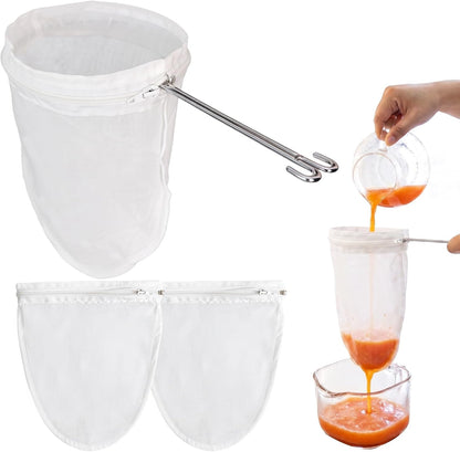3 Pcs Reusable Fine Mesh Strainer Bags, Nut Milk Strainer Bag