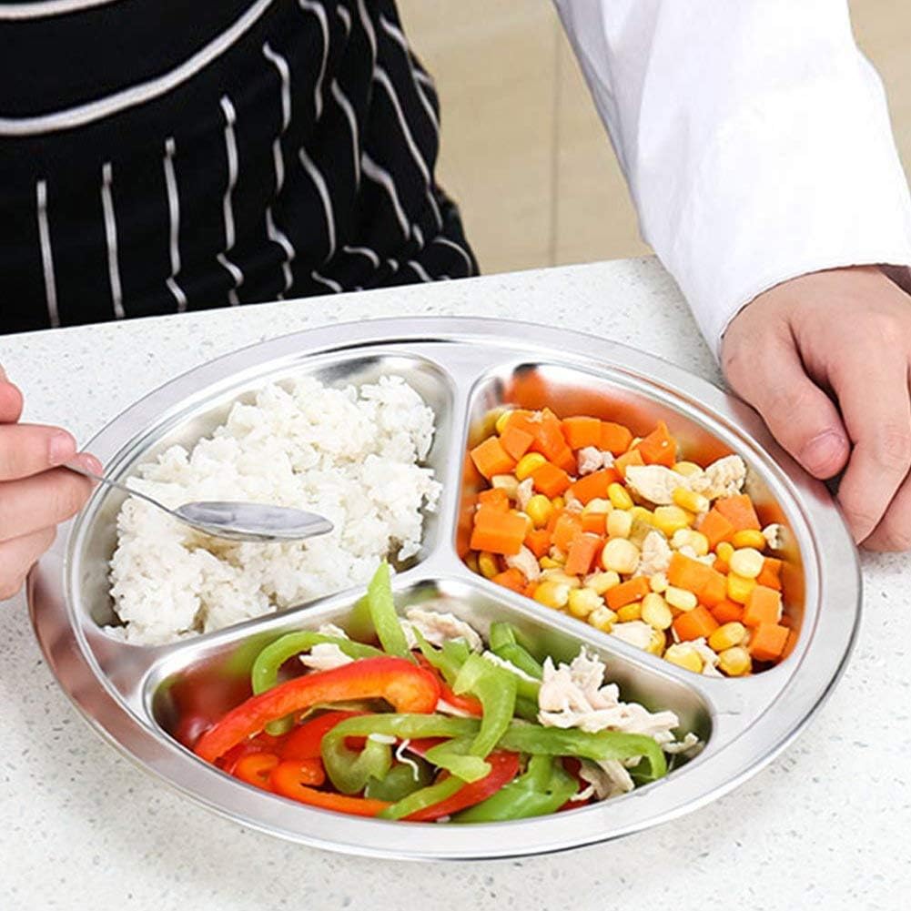 Set of 2 Stainless Steel Rectangular Divided Plates Tray 5 Sections Dinner Plates for Adults - Unbreakable Metal Plate for Campers, and Portion Control Reusable Plate
