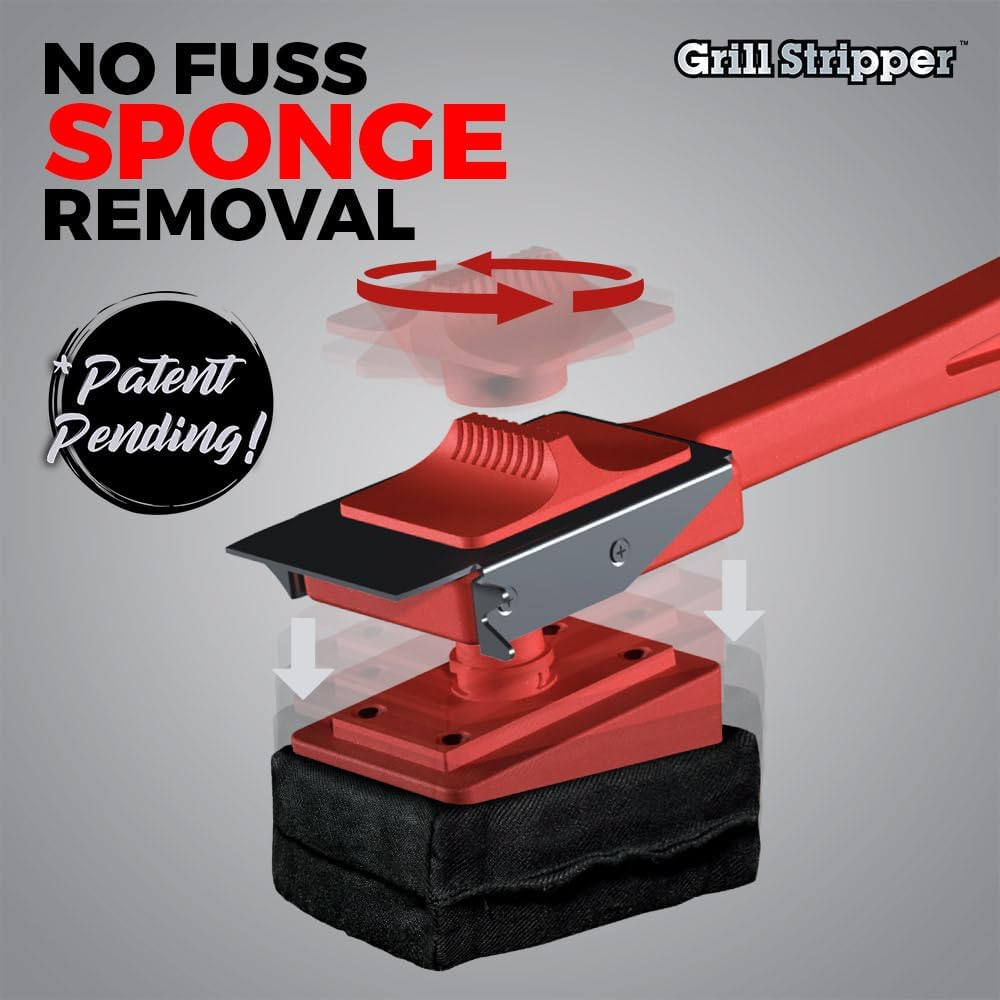 GRILL STRIPPER Bristle Free Grill Brush with Extra Sponge - Steam Grill Brush Bristle Free with Patent Pending Triple Scraper and Dishwasher Safe Replaceable Fire Resistant Steam Sponge