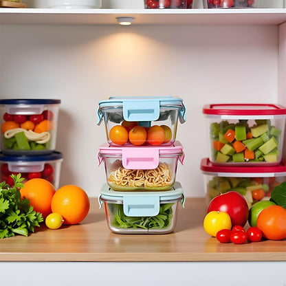 16oz Square Glass Food Storage Containers With Lids, 2 Cup Square Glass Food Containers With Lids, BPA free Small Meal Prep Bowls for leftovers, Dishwasher, Freezer Safe (8Pack)