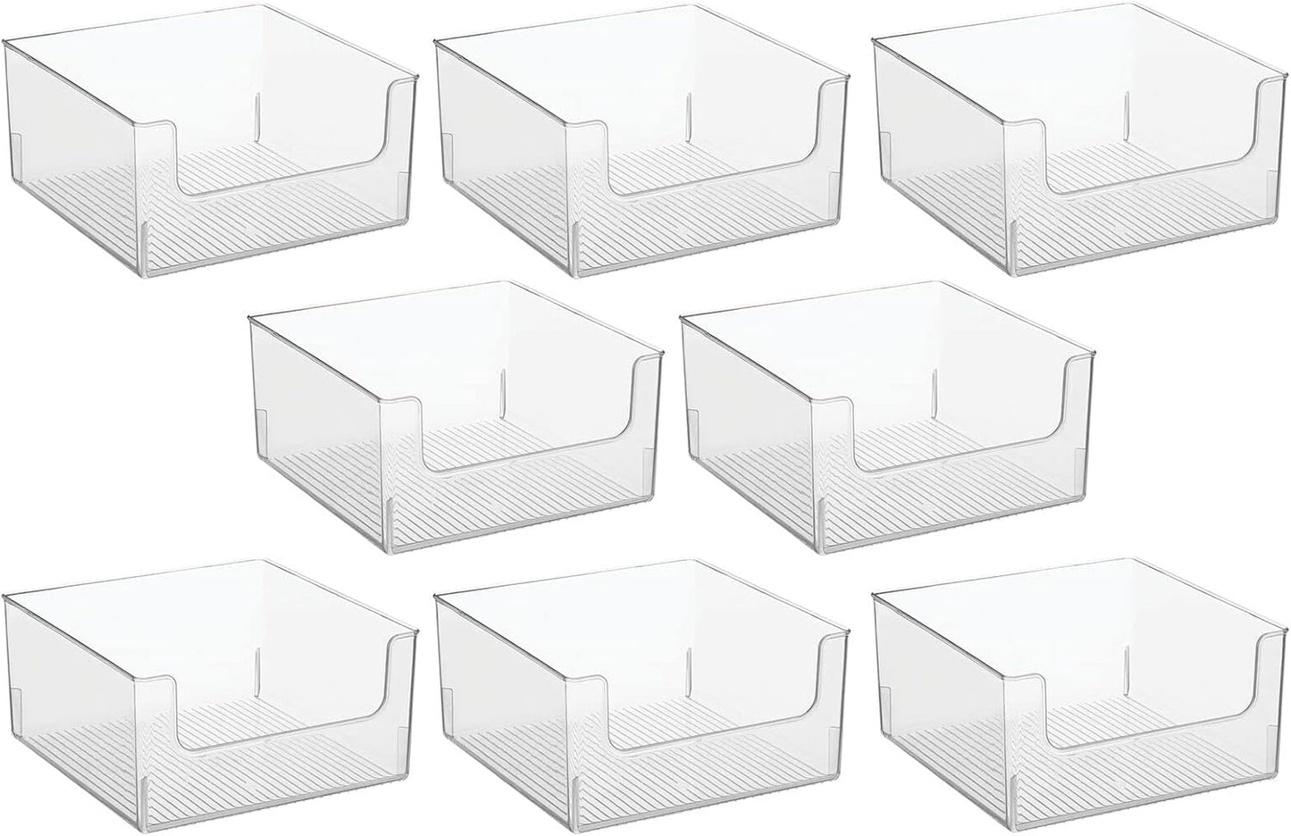 mDesign Plastic Modern Wide Open Front Dip Storage Organizer Bin Basket for Household Organization - Shelves, Cubby, Cabinet, and Closet Organizing Decor - Ligne Collection - 8 Pack - Clear