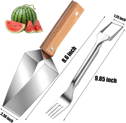 Upgrade Large Triangle Watermelon Cutter Stainless Steel Melon Slicer 2026 NEW Portable Watermelon Cutter with Wooden Handle, Fruitcutter Kitchen Gadgets for Watermelon Melon Apple Pineapple (#)