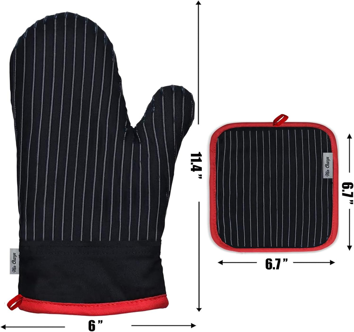 Oven Mitts and Pot Holders Sets,6 Pcs Oven Mitts and Potholders with Recycled Cotton High Heat Resistant Extra Thick Long Oven Mitts for Cooking(Black)