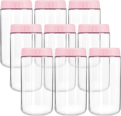 Overnight Oats Containers with Lids, 10oz Wide Mouth Mason Jars with Lids, 9 Pack Glass Jars with Airtight lid for Chia Pudding Yogurt Salad, Meal Prer Oatmeal Jars, Pink
