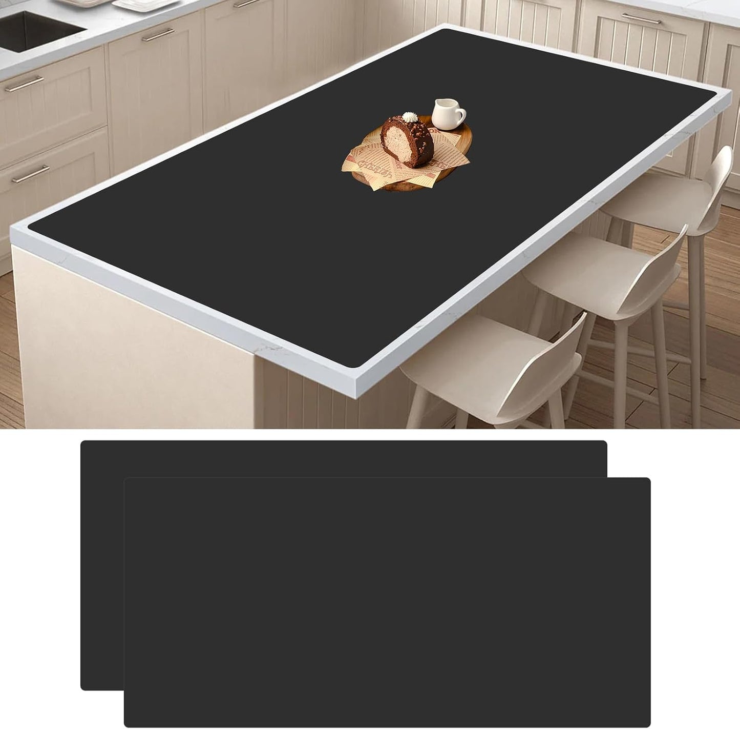 2Pack Large Silicone Mats for Kitchen Counter, 48''x24''(120cmx60cm) Heat Resistant Mat for Kitchen Island, Waterproof Multipurpose Countertop Protector, Black