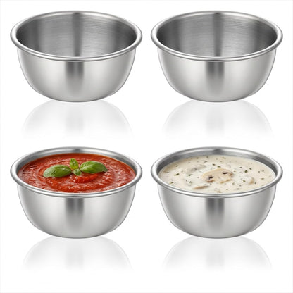 4 Pcs Small Mixing Bowls Stainless Steel Ingredient Bowls Soy Sauce Dishes Mini Prep Bowl Individual Round Seasoning Salsa Dip Bowl Reusable for Appetizer(2.36inch, 1.7oz, Silver)