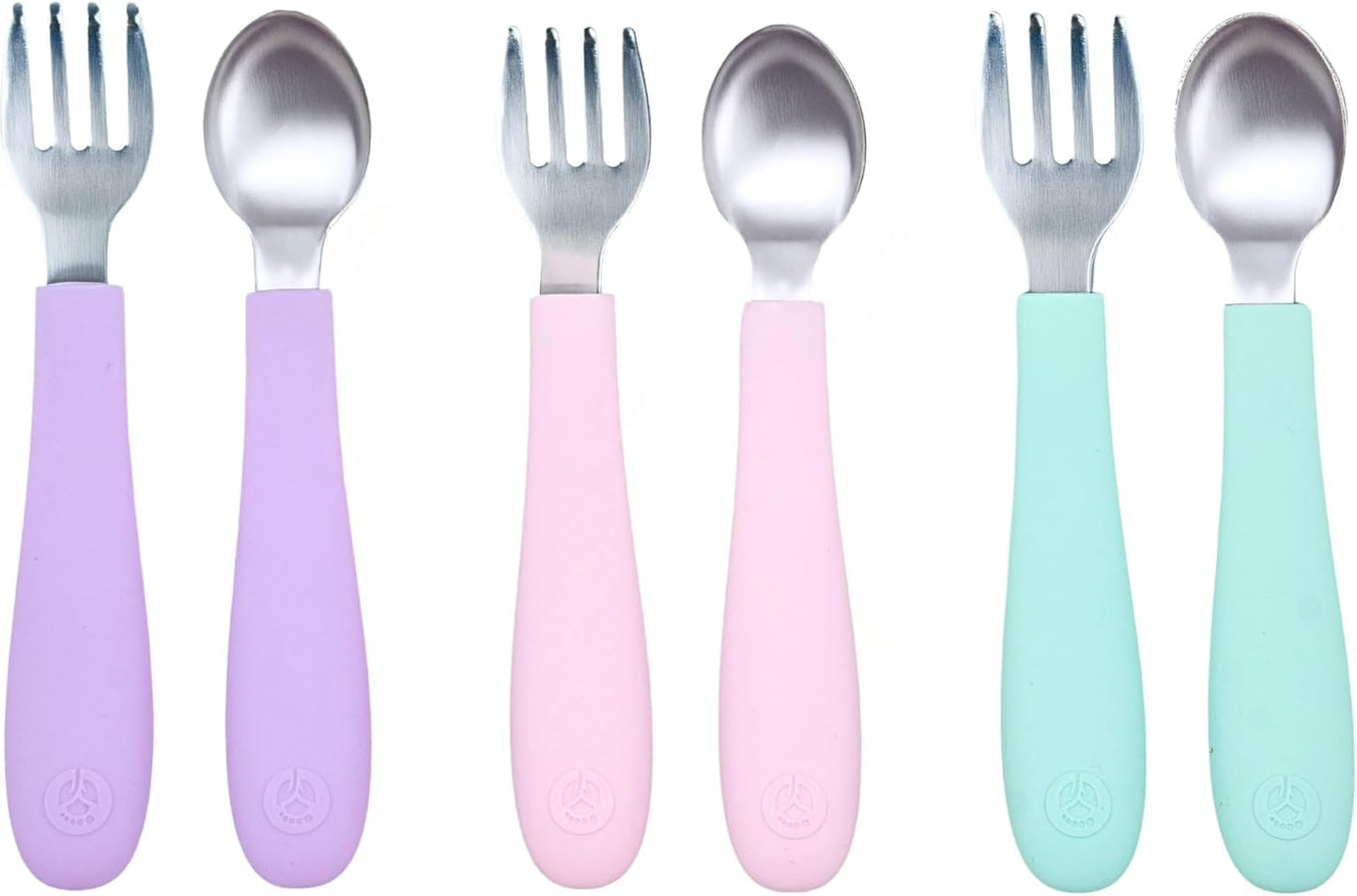 Kids Stainless Steel Utensils Set - Premium 18/8 Grade Silverware Kit - 2 Spoons, 2 Forks, and 2 Knives for Ages 4-7 - Silicone Easy-Grip Handles - Children Flatware Cutlery (Matte - Pink, Off White)