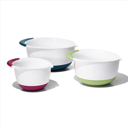 OXO Good Grips 3-Piece Plastic Mixing Bowl Set - Cadet Blue, Tower Gray, Jade, Small, Medium, Large