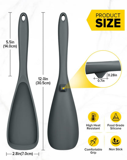 Pack of 2 Cooking Spoons for Non Stick Cookware, Multifunction Spatula Spoon BPA-Free, One-Piece Design, Suitable for Scooping, Scraping, Serving and Mixing(BLACK-GRAY)