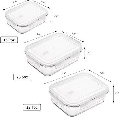 6 Pieces Rectangle Glass Food Storage Containers with Lids, Meal Prep Containers for Food Storage, BPA Free & Leak Proof (3 lids & 3 Containers) 13.9oz, 24oz, 35oz (Pink)