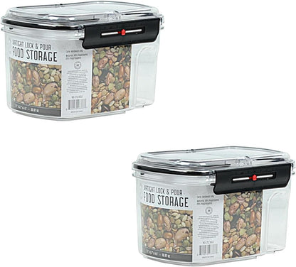 2-Pack Medium Airtight Lock & Pour Food Storage Containers – 5 Cups (60.87 oz) BPA-Free Dispensers for Snacks, Cereal, Candy, Sugar, Dog Treats & Dry Ingredients – Easy Grip & Flip-Top Lid
