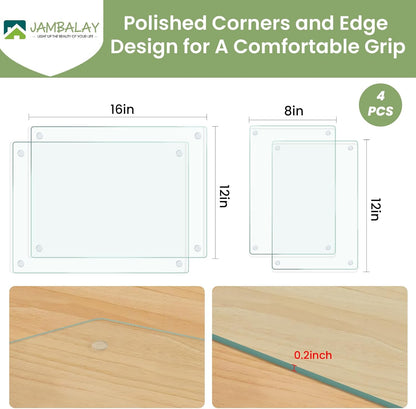 JAMBALAY Tempered Glass Cutting Boards for Kitchen, 16"x12" Clear Glass Cutting Board Set, 2Pcs Chopping Board with Rubber Non Slip Feet, Heat Resistant, Shatter Resistant, Dishwasher Safe