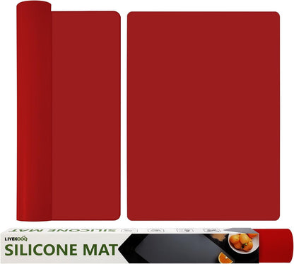 Silicone Mat for Kitchen Counter, Silicone Mat Trimable to Size (Black, 15.7×11.8inch-2pcs), BPA-Free Silicone Placemat, Heat-Resistant NonSlip Table Mat for Air Fryer, Countertop Protector Mat