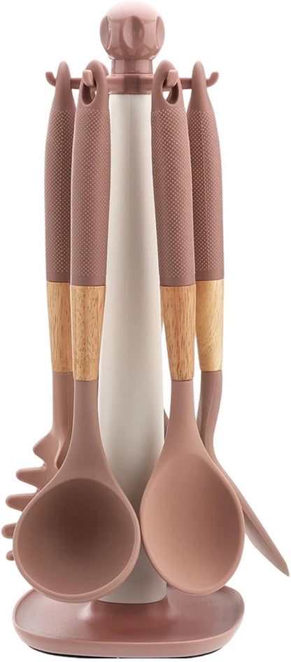 Cooking Utensils Set, With Holder, 1set, Silicone Kitchen Utensils Set, Silicone Spatulas, Food Grade Non Stick Coating Design, For Home Restaurant Camping