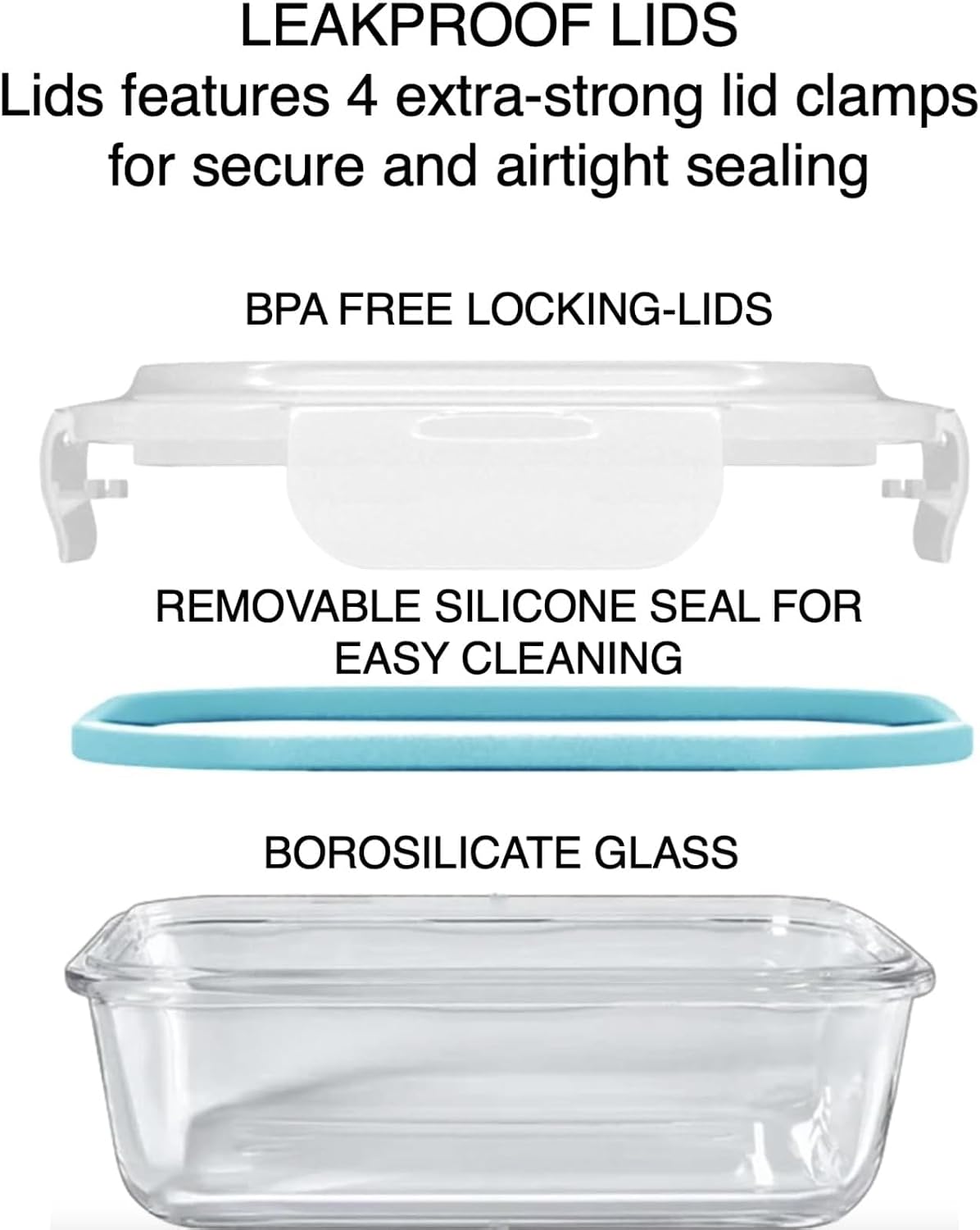 DURA LIVING Airtight Glass Food Storage Containers with Lids - 10 Piece Set, Borosilicate Glass Meal Prep Containers, Leak Proof, Oven Microwave Freezer Dishwasher Safe, BPA-Free