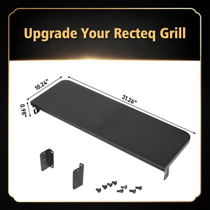 QuliMetal Folding Front Shelf for Traeger Pro 34, Texas Elite 34, Century 885 and Eastwood 34, 37" x 12" Heavy-Duty Grill Prep Table with Cutting Board, Stainless Steel Basin, Lid and 5 Hooks