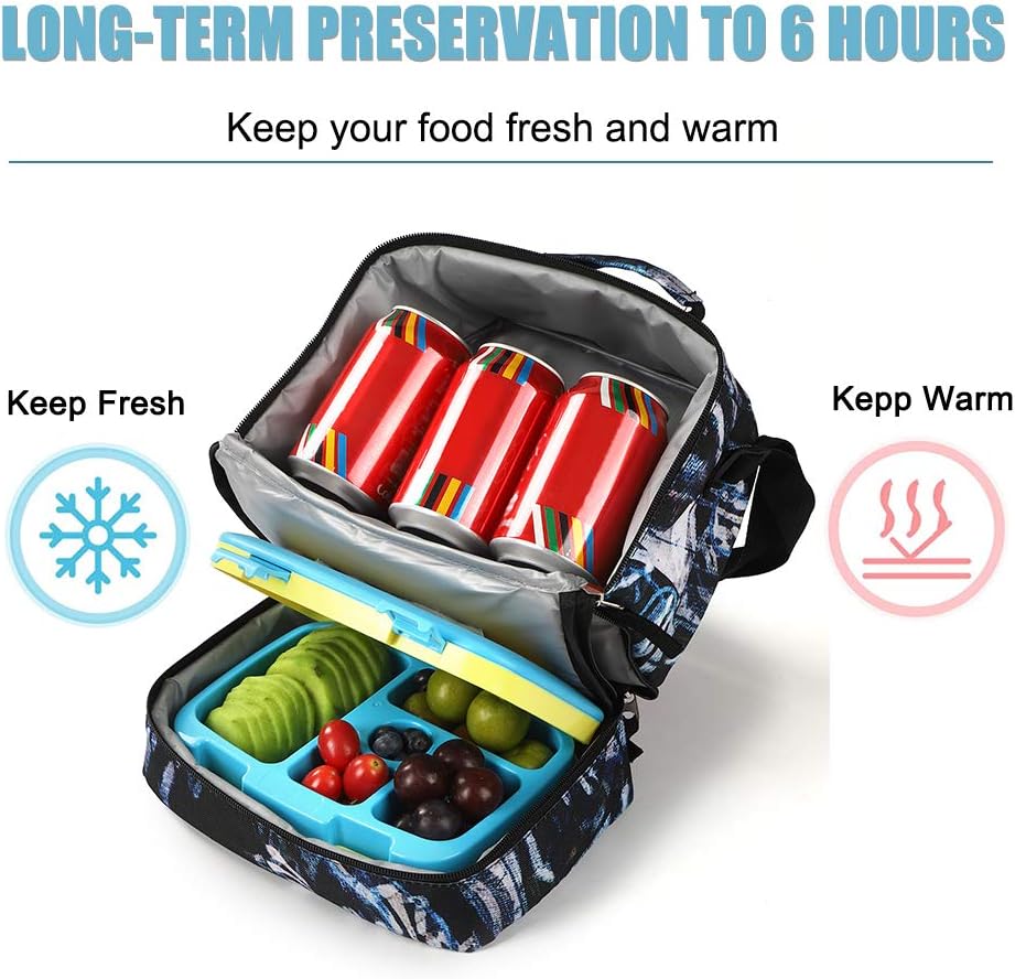 Tilami Lunch Bags Insulated Adjustable Strap Zipper, Two Compartments Cooler Bags, Bento Bags for Kids Toddlers (Blue)