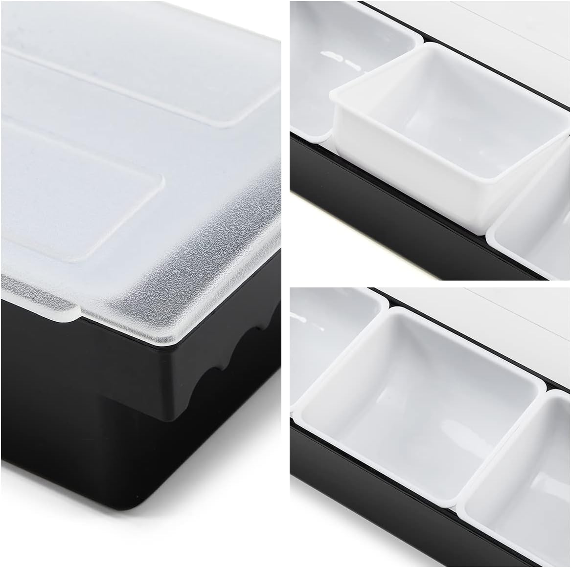 Ice Cooled Condiment Serving Container-6 Compartment Chilled Garnish Tray Bar Caddy with Hinged Lid (6 Compartments)