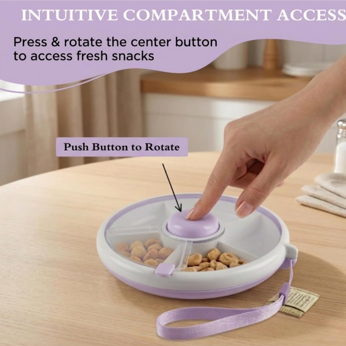 Proudy Portable Snack Spinner Bundle, Food Storage Container, Spinner Box with Rotating Storage, Reusable Kids Snack Container with 5 Compartment Dispenser and Lid, Spinner Box (Light Green)