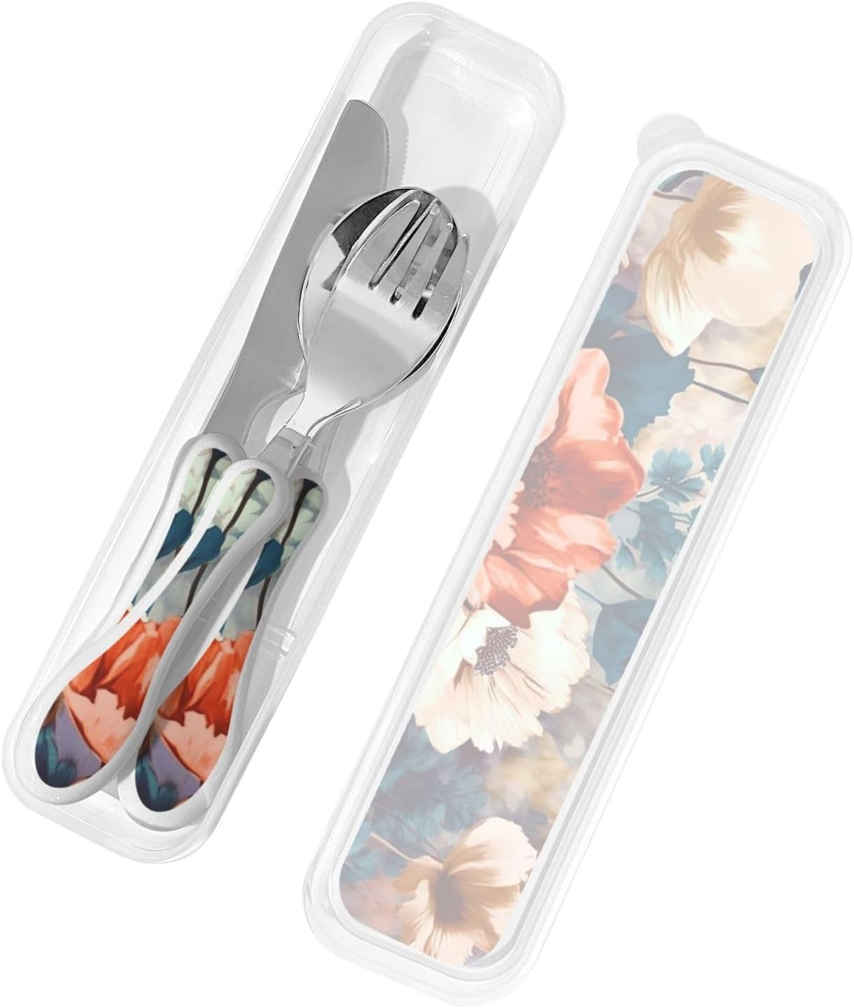 3-Piece Kids Silverware Set With Storage Case, Stainless Steel Reusable Children Safe Knife Spoon Fork Set Blue Eyed Dog Children Flatware Set For Kids Lunch Box