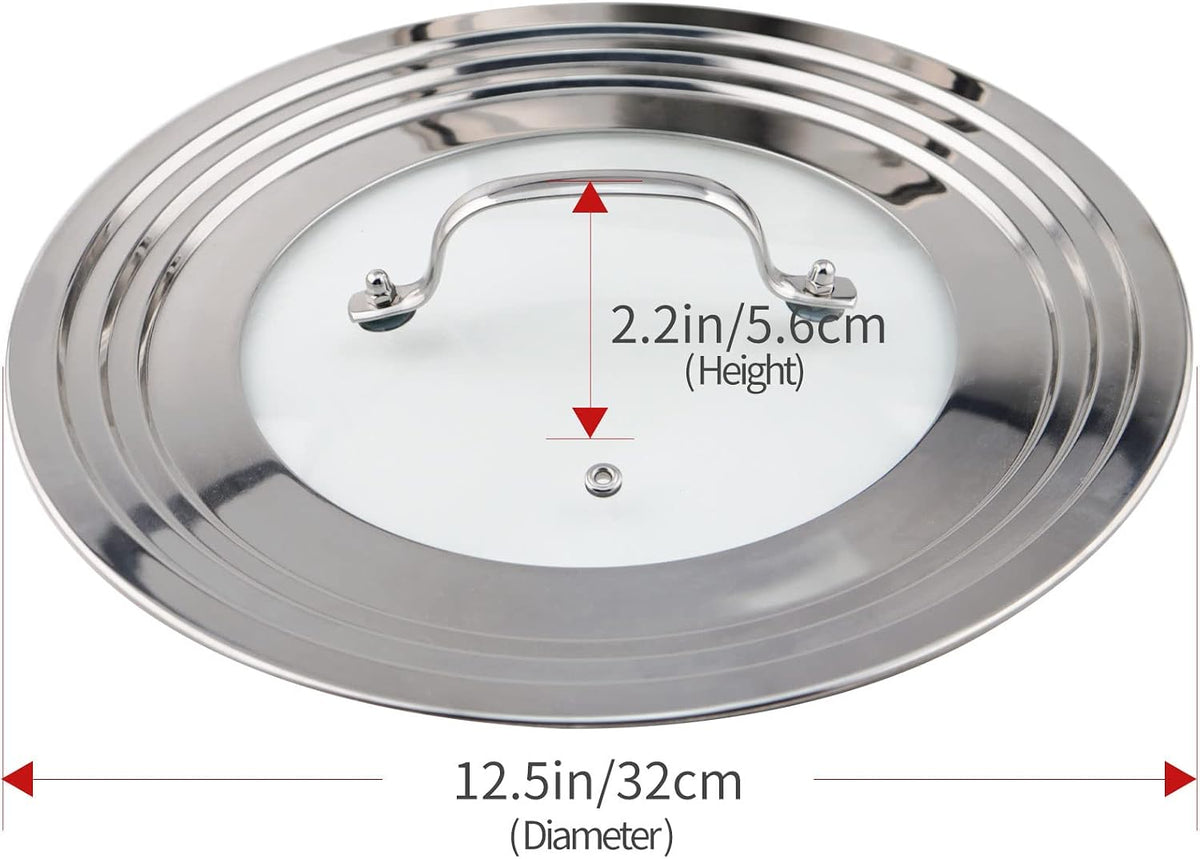 Stainless Steel Universal Lid for Pots, Pans and Skillets-Fits 7" to 12" Replacement Frying Pan Cover and Cast Iron Skillet Lid