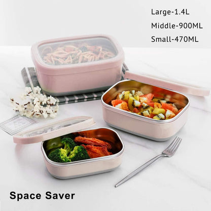 Lille Home Leak Proof Stainless Steel Lunch Snack Containers Set - Ideal for Educational Settings and Daycare - Nesting Trio with Silicone Lids - 47oz+30oz+16oz - Pink