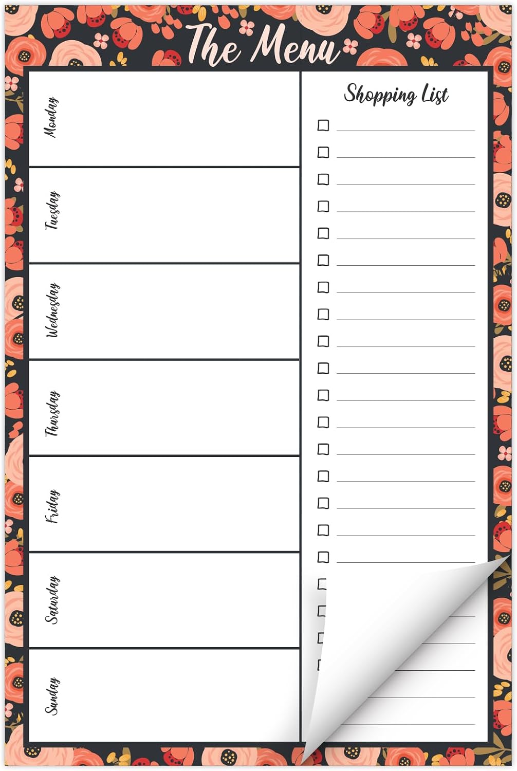 Global Printed Products 8.5" x 11" Horizontal Meal Planning Pad, 60-Sheets, Soft Pink Floral