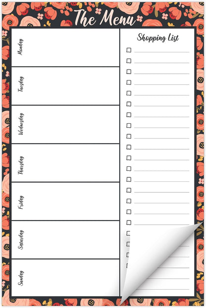 Global Printed Products 8.5" x 11" Horizontal Meal Planning Pad, 60-Sheets, Soft Pink Floral