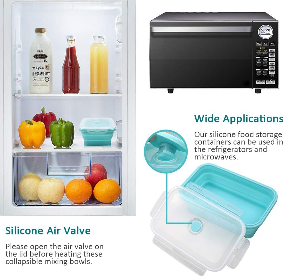 Alimat PluS 40.5oz Silicone Collapsible Food Storage Containers with Lids, 3 Pack Set 1200ml Folding Large Meal Prep Lunch Containers, Microwave, Freezer and Dishwasher Safe