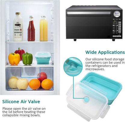 Alimat PluS 40.5oz Silicone Collapsible Food Storage Containers with Lids, 3 Pack Set 1200ml Folding Large Meal Prep Lunch Containers, Microwave, Freezer and Dishwasher Safe