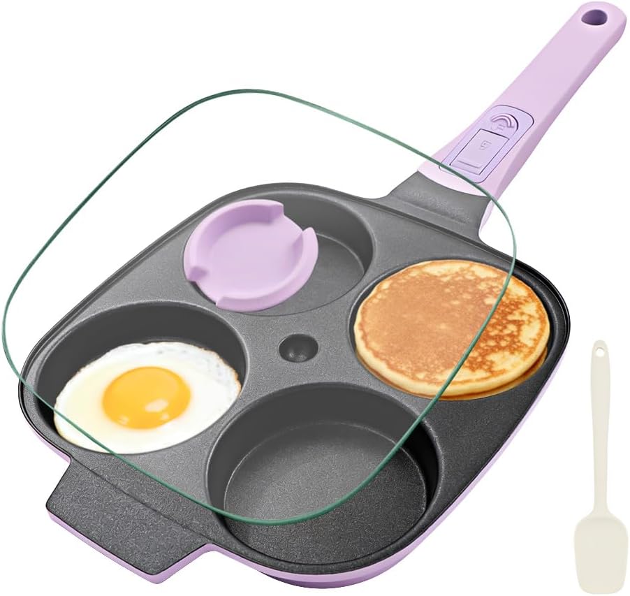 RANX INGST 4-Cup Egg Pan with Lid, Nonstick Omelette Skillet - Red